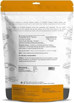 Just Jaivik 100% Organic Licorice Root Powder - 227 gm / 0.5 lb Mulethi | Glycyrrhiza Glabra/Yastimadu | May Enhance Gut, Respiratory & Digestive Wellness | USDA Organic Certified Herb