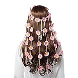 Flower Hippie Headband Floral Crown - AWAYTR Behemain Sunflowers Beads Adjust Flower Headdress Hair Accessories (Pink #1)