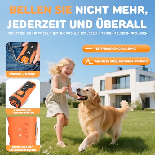 HZK 6 in 1 Anti Bell Gerät Hunde Gerät mit 3 Schallsendern,Handheld Antibell Ultraschall,15M Reichweite,Wiederaufladbares Antibell für Hunde,100% Sicher,Drinnen und Draußen