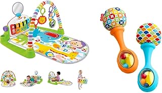 Fisher-Price Deluxe Kick & Play Piano Gym, Green, Frustration Free Packaging [English] & Maracas, Set of 2 Newborn Toys, Blue and Orange, Rattle ‘n Rock Maracas, Baby Toys for Ages 0-6 Months