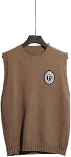 KHJH Sweater Vest For Women,Women Knitted Gilets Sweaters College Style Round Neck Letter Knitted Waistcoats Loose Causal Tank Top Sleeveless Sweater Vest For Autumn Winter Daily