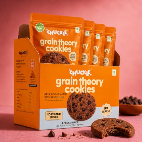 Image of Chuckle Ragi Cookies with Oats & Chia Seeds | 200g (4 x 50g)| Gluten Free Multigrain Biscuits | No Maida No Palm Oil | Jaggery Sweetened Dark Cocoa Ragi Biscuits | Healthy Snack | Grain Theory