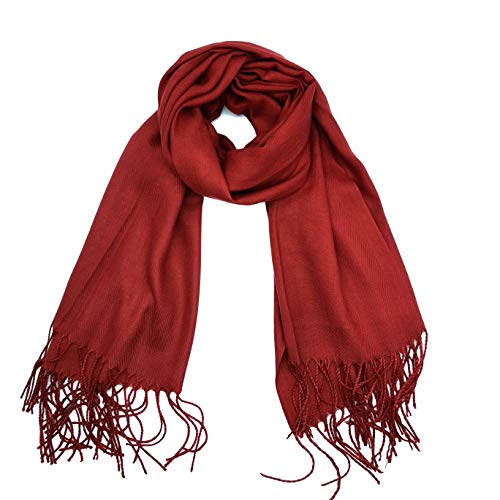 ChunCui Cashmere Feel Shawls and Wraps Large Long Soft Warm Pashmina Light Scarf Solid Color Wine Red 78