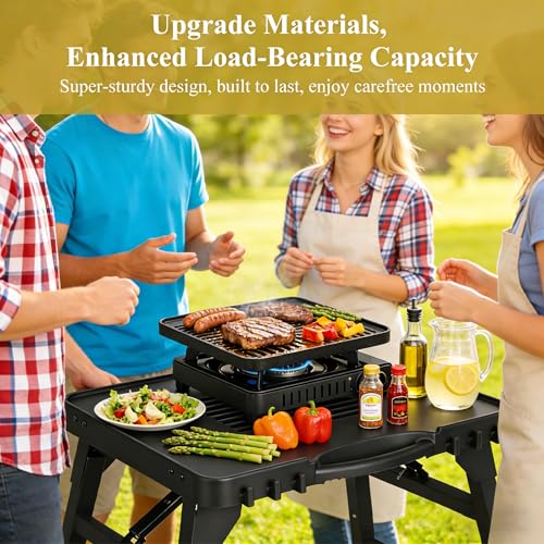 GFTIME Tragbarer Grillwagen für Enders Urban, Weber Q100/Q200/Q300, Ninja Woodfire, Burnhard Wayne – Faltbarer Outdoor-Grillständer mit höhenverstellbaren Füßen