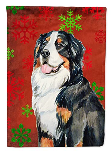 Bernese Mountain Dog rojo verde copos de nieve vacaciones bandera de Navidad, poliéster, multicolor, grande