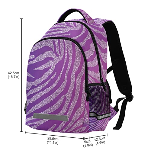 Kcldeci Zebra Print Safari Animal Purple Glitter Kids Backpack Elementary Backpacks Girls Boys School Bag Bookbag Daypack Travel Bag Rucksack #TOP2