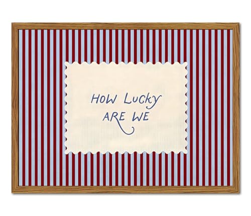 Framed How Lucky Are We Wall Art, Trendy Positive Affirmation Quotes Canvas Wall Decor Paintings, Red Striped Pictures Prints Preppy Home Decor for Living Room Bedroom Dorm 12x16 inch