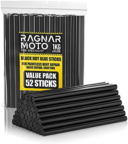RAGNAR MOTO Czarny Klej do Pistoletu na Gorąco - Standardowe Wkłady do Klejenia na Gorąco - Ø 11 mm, Długość 200 mm  Uniwersalny, do PDR, DIY i Różnych Napraw  1 kg, ok. 52 Sztuk