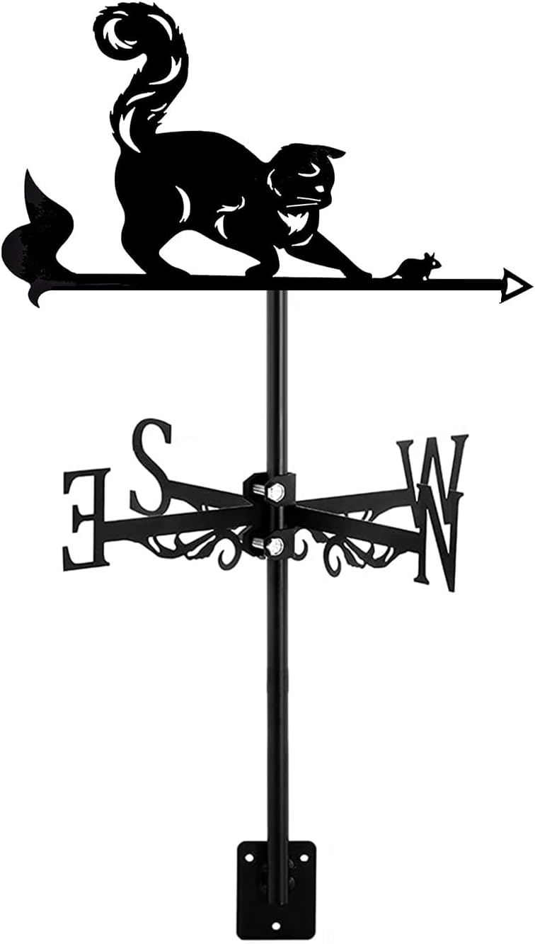 中空動物の形の金属風見鶏 屋外 屋根 庭 農家 装飾 猫とマウスの飾り 風向羽根、スタイル E