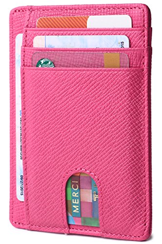 Borgasets Slim Minimalist Wallet Front Pocket RFID Blocking Leather Credit Card Holder for Men Women Cross Rose