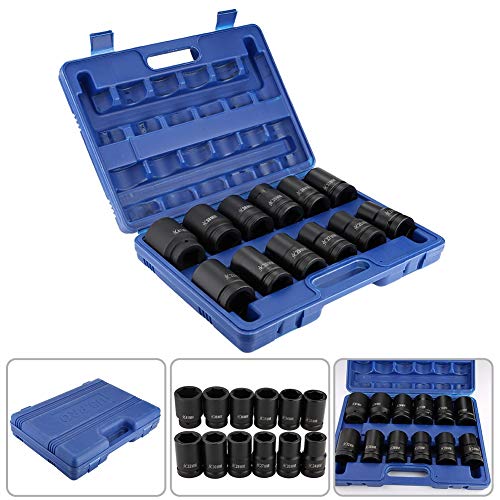 1 Inch Impact Socket Set 24-41mm, 12PCS Drive Deep Socket, 24mm, 26mm, 27mm, 29mm, 30mm, 32mm, 33mm, 34mm, 35mm, 36mm, 38mm, 41mm
