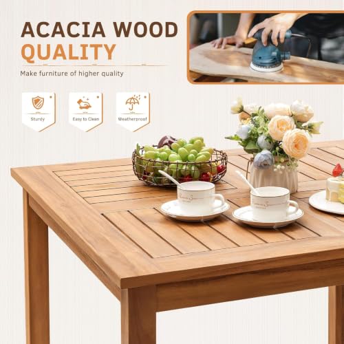 Image of Greesum 5 Pieces Acacia Wood Patio Dining Set, Outdoor Table & Chairs
