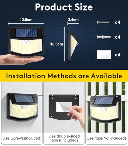 Solar Lights Outdoor Garden 248 LED Solar Security Light 3 Motion Sensor Modes and 270 Wide Angle Lighting IP65 Waterproof Outside Solar Powered Wall Lights for Fence Front Door Yard Garage 4 Pack - Image 6