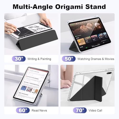 Image of ZORBES Cover for OnePlus Pad 3 13.2 inch 2025, Multi Angle Origami Case Slim PU Front Cover for Vertical & Horizontal Viewing, Acrylic Protective Tablet Cover with Pen Holder