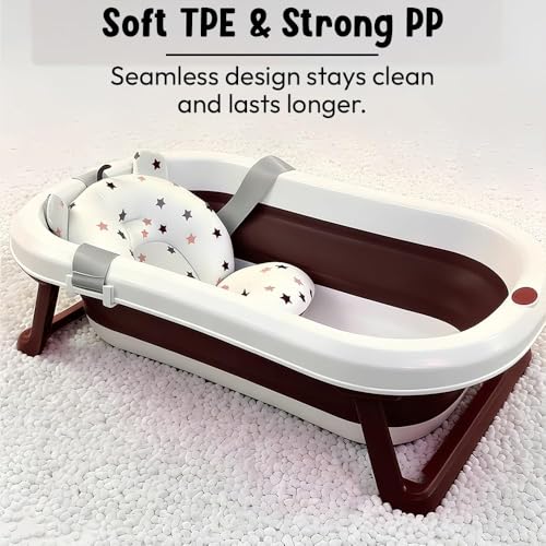 Image of StarAndDaisy Bath Tub for Baby 0-3 Years /Foldable Bath tub for Kids with Cushion, Space Saving Design, Newborn Baby Folding Bathing Tub Girls & Boys, Easy to Store -Green Pink