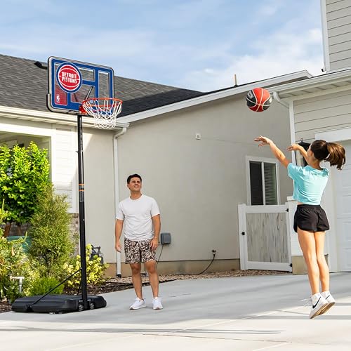 Image of Lifetime NBA Detroit Pistons Portable Basketball Hoop, Adjustable Height 7.5-10 Ft, 44 Inch Shatterproof Fusion Backboard, Base with Wheels