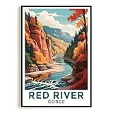 Ateesdas Red River Gorge Travel Poster Vintage Autumn Scenery Souvenir Wall Art Landscape Print Painting Picture For Home Room Living Room Office Bedroom Decor Unframed
