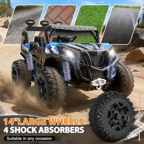 Image of ANPABO 24V Ride On Toys for Kids w /Remote Control, 4WD /2WD Switchable, Blue