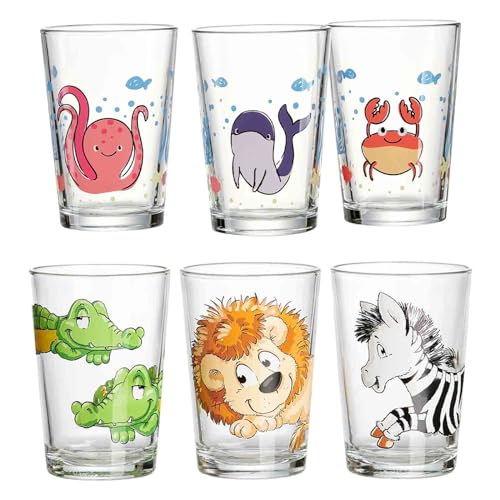 Ritzenhoff & Breker Juego de 6 vasos infantiles con diseño de animales y animales de 205 ml, aptos para lavavajillas