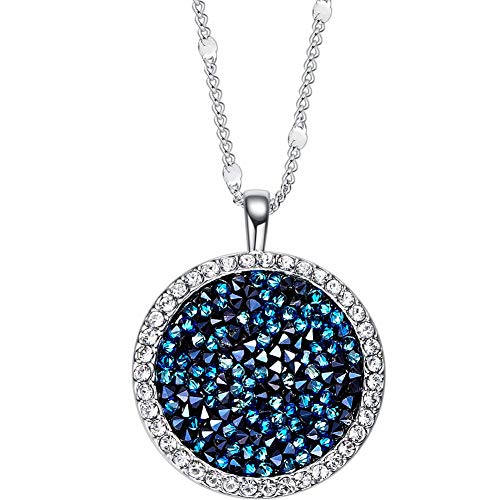Collier bleu pour femmes avec pendentif rond en cristal de mariage