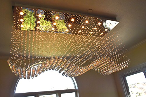 Contemporary Rectangle Crystal Raindrop Flush Ceiling Light Fixture/Chandelier For Dining Room/Lobby/Kitchen Island (21 Lights) #TOP6