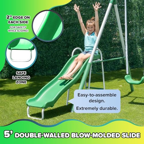 Sportspower My 1st Metal Swing Set for Kids – Slide, Trapeze, Outdoor Backyard Playset, 400 lb Capacity, 6.1FT Durable Steel Frame – Amazon Exclusive