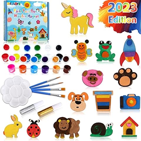 AceLife 30 PCS Wooden Magnets Craft and Art for Kids, DIY Painting Set for Boys and Girls to Craft and Paint - Easter Gifts Birthday Party Gifts Toys(Paint Your Own Sets for Kids) Cover