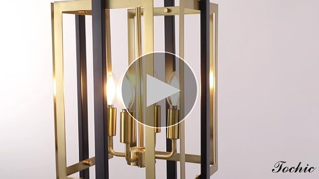 Gold tochi 1 へっど TOCHIC Black-Gold Metal Farmhouse Chandelier, 4 Light