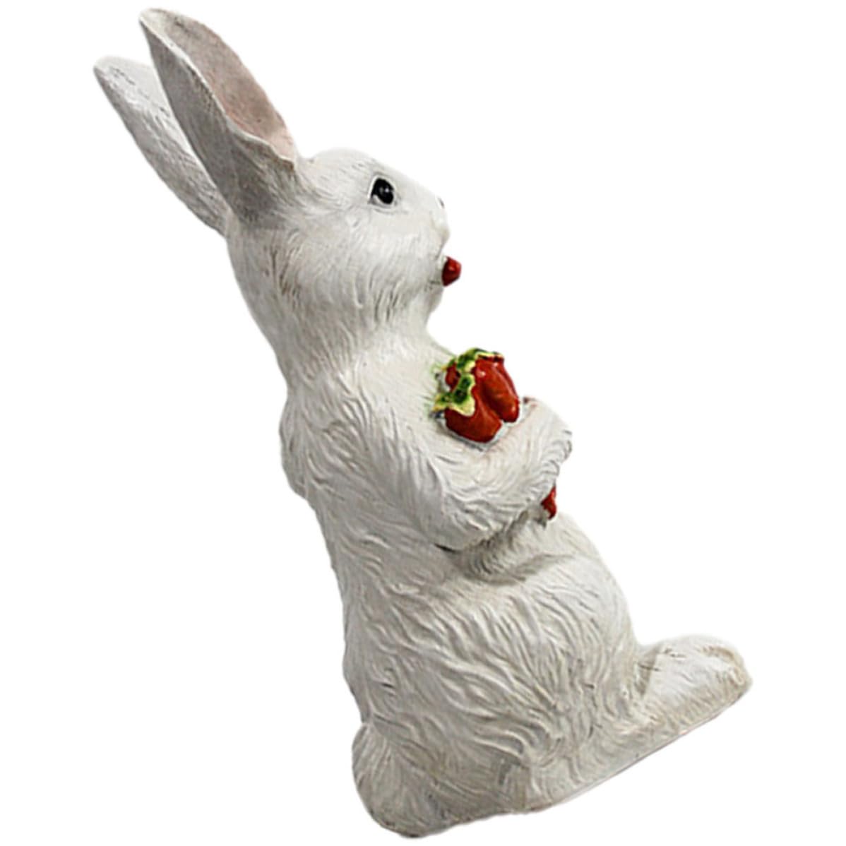 Mikikit Statue de Lapin Résine avec Carottes Sculpture Animal Décorative pour Jardin et Balcon Figurine de Lapin Adorable pour Décoration de Pâques et Intérieur