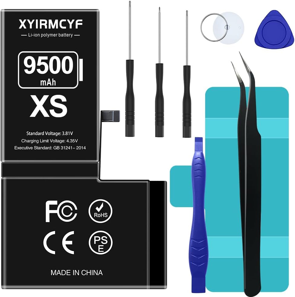 9500mAh Super Capacity Battery Compatible with iPhone Xs, 0 Cycle Li-Polymer Replacement Battery for iPhone Xs, with Professional Repair Tool Kit