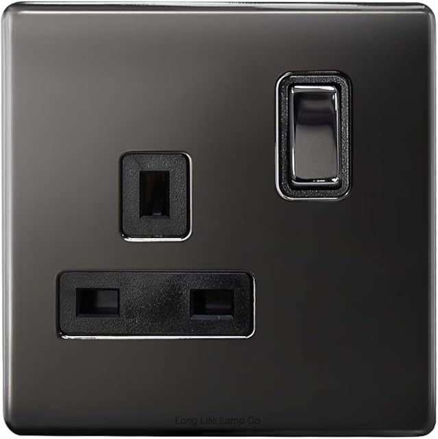 Single Wall Socket Switched Black Nickel 1 Gang Screwless 13a Single Pole N405GME