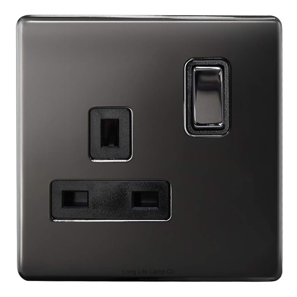 Single Wall Socket Switched Black Nickel 1 Gang Screwless 13a Single ...