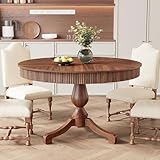 XUZENEST 47'' Round Dining Table for 4-6, Wood Kitchen Table with Sturdy Base, Round Pedestal Table with 2 Storage Drawers, Mid-Century Circle Dinner Table for Dining Room, Living Room(Walnut)