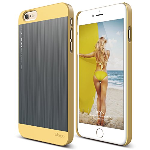 Elago® [Outift Matrix[Creamy Yellow/Dark Grey] - [Premium Hybrid Construction][Brushed Aluminum][Spark Design Award] - For Iphone 6/6S Plus #TOP9