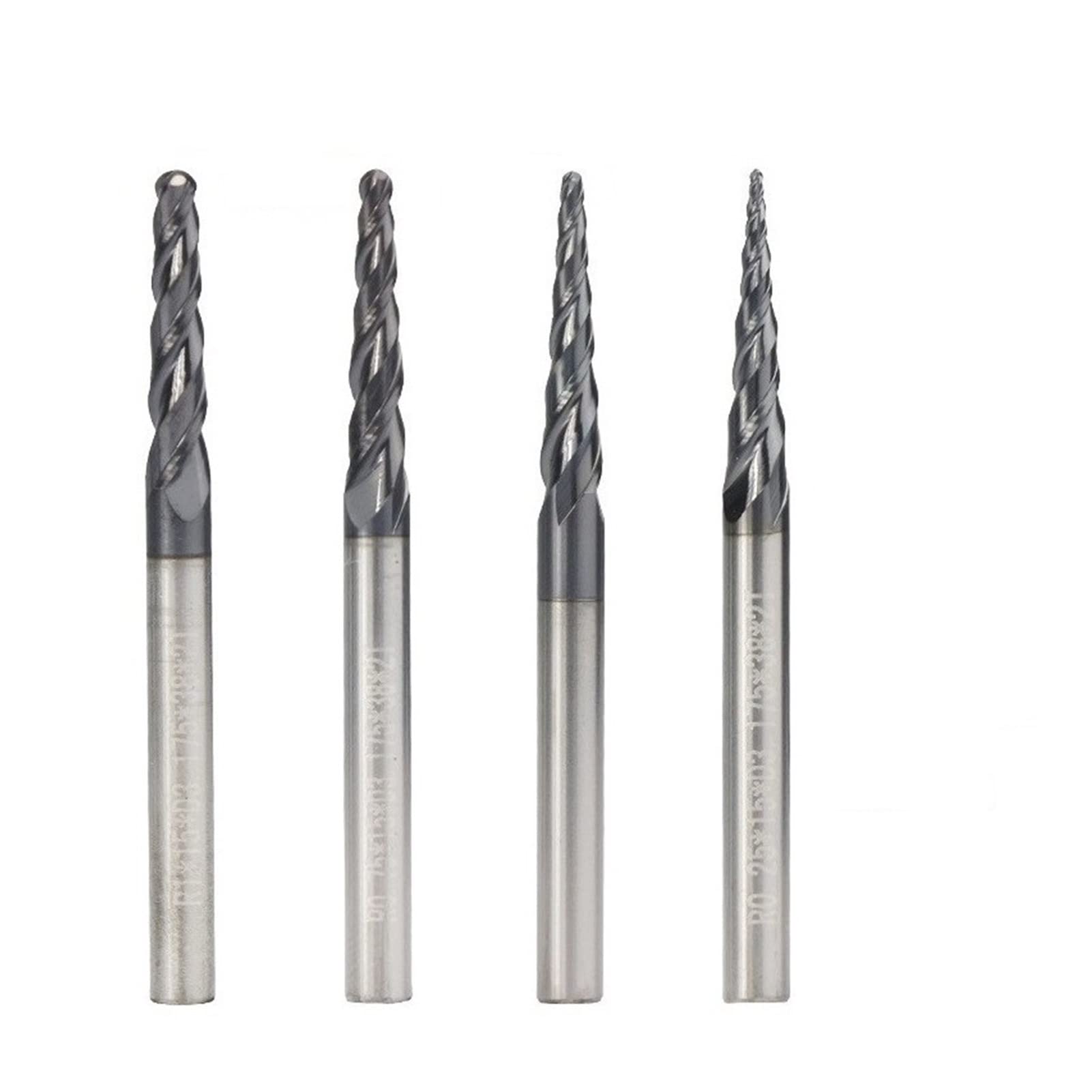 Frez stożkowy z końcówką kulkową, frez z węglika wolframu, frez CNC, 2 flety, wolfram, węglik spiekany, stożkowy frez do drewna, metalu, stożka, frezów CNC, 4 szt