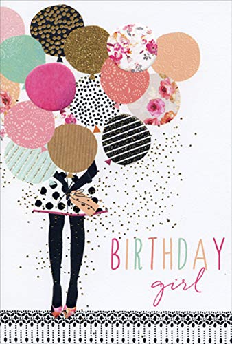 Pictura Birthday Girl with Balloons Sara Miller Feminine Birthday Card for Her/Woman