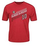 Screen Print Decoration Majestic NBA Toronto Raptors Men\'s Athletics Advance Stats Player Name Short Sleeve Crew Neck Synthetic T-Shirt, X-Large, Authentic Heather Red