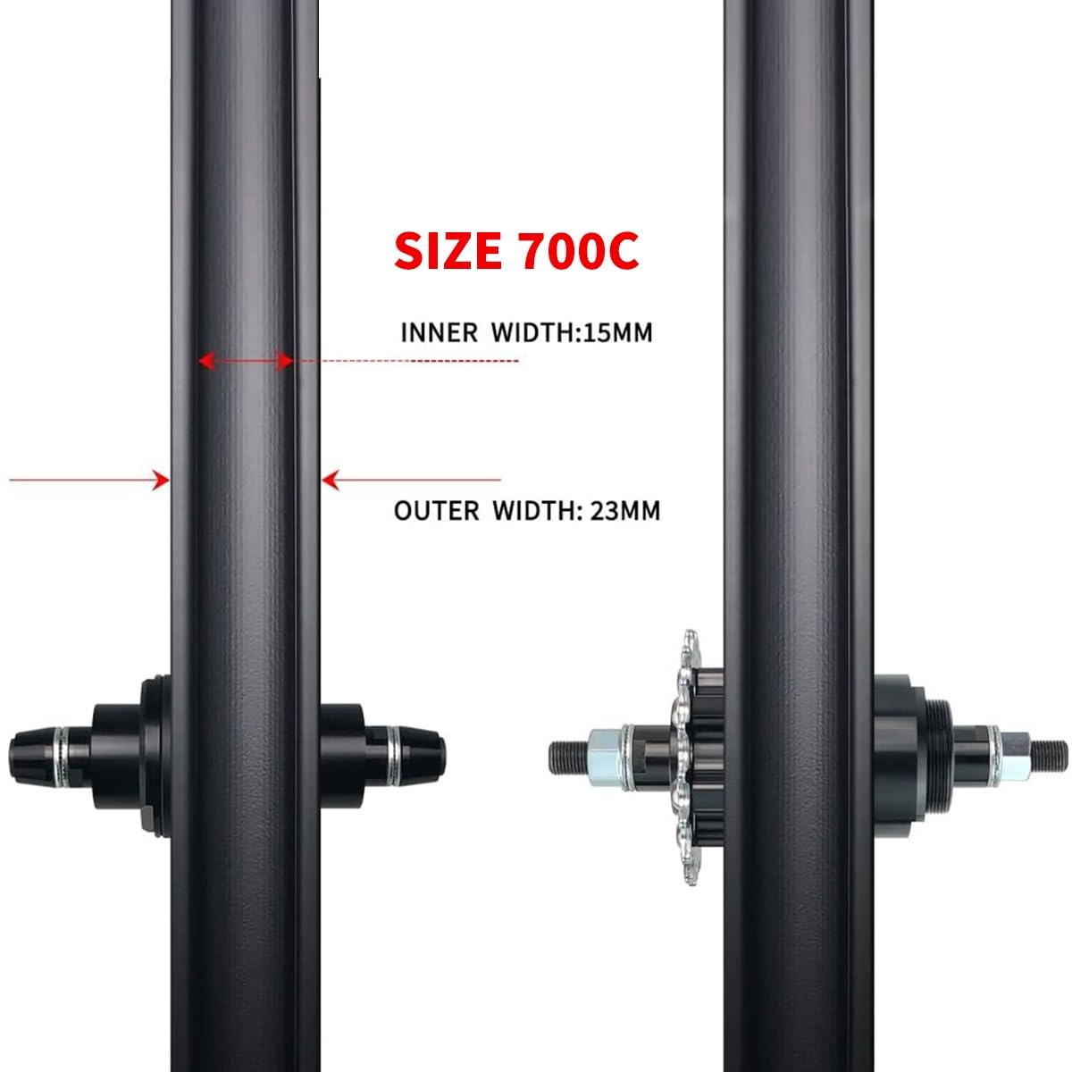Ruote per Bici a Scatto Fisso 700C, Design Integrato a 4 Raggi, in Lega di magnesio, Nere, Cerchi da 33 mm di Larghezza per Anteriore e Posteriore, 100x120 mm.