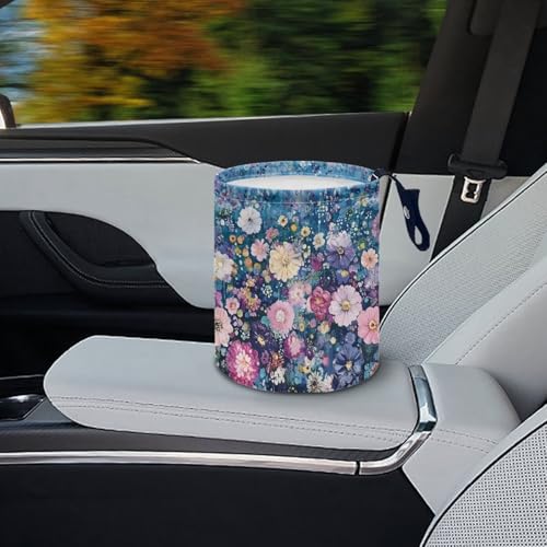 Image of Colorful Dreamy Flower Car Garbage Can Mini Car Trash Bin Hanging Headrest with Adjustable Buttons Multipurpose Car Organizer