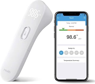 iHealth Smart Bluetooth Thermometer for Adults and Kids - Wireless No-Touch Digital Thermometer for Forehead - 3 Ultra-Sensitive Sensors, Large LED Digits, Vibration Mode - for Home Use, PT3SBT