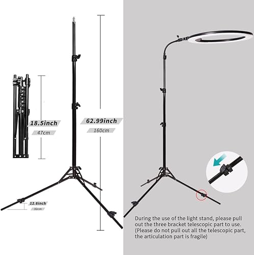 Miniatura 6 de Anillo de luz de 25 pulgadas, 75 W, 3000K-6600K, con soporte de luz retráctil, tubo suave y soporte para teléfono, luz LED bicolor regulable para