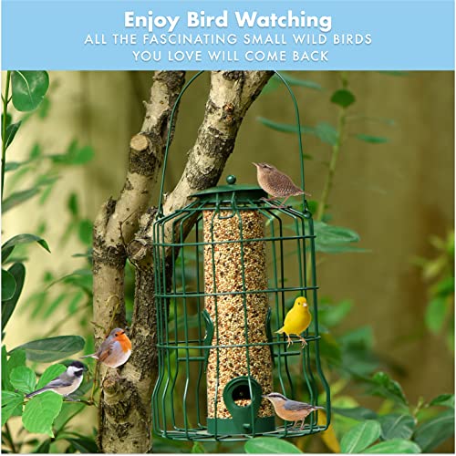Homarden Squirrel Resistant Metal Bird Feeder - Heavy Duty Hanging Caged Tube Bird Feeder for Small Wild Birds - Squirrel Proof Easy Fill - 1.5lb Seeds and Mealworm Capacity Feeders Station