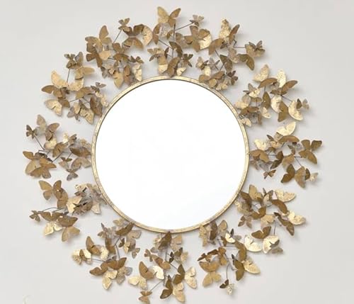 My Square Mile Gold Butterfly Wall Mirror | Stressed Antique Vintage Oversize Metal Frame | Pre Attached Fixing Hook | 53cm