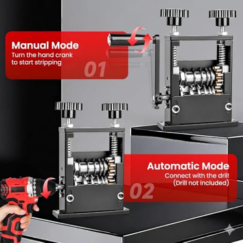 Image of Wire Stripper Machine 6-in-1 Wire Stripping Tool with Hand Crank, 6 Channels & 5 Blades for 0.06 inch-0.65 inch (3-17mm) Scrap Copper Wire Peeler & Recycling (BLACK)
