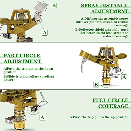 1/2 Inch Brass Impact Sprinkler Head Lawn Watering Sprinkler On Metal Spike With Product Adapter Heavy Duty Sprinkler Head 360 Degrees Adjustable Sprinkler For Yard (6 Pieces) #TOP2