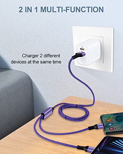 Multi Charger Cable With Lightning&Usb C Port 2 In 1 Nylon Braided Multiple Usb Cable Fast Charging Cord For Apple/Android Devices Compatible With Iphone 14 13 12 11 Pro Max, Ipad, Samsung, Google-4Ft #TOP4