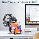 KDD Headphone Stand, Controller Holder & Headset Holder for Desk, Earphone Stand with Aluminum Supporting Bar, Universal Storage Organizer Headphones/Controller/Switch/Mobile Phone - Image 3