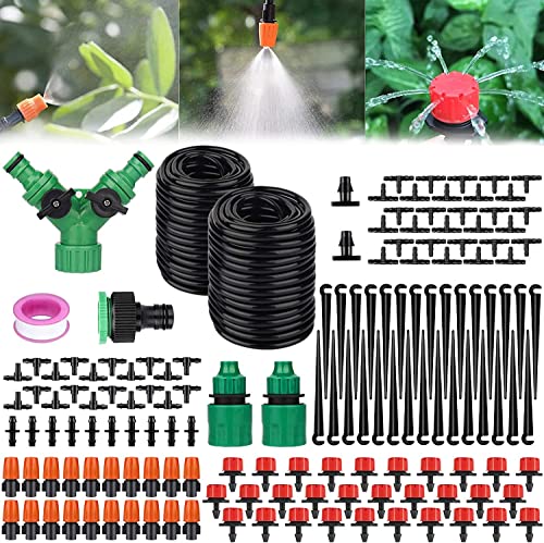 Villageboom Kit de riego por goteo para jardín, sistema de riego Micro Drip, kit de riego automático por goteo, kit de riego automático para jardín, plantas de terraza (manguera de 25 m) Cover