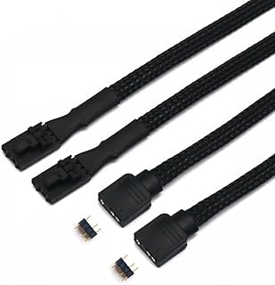 Angitu for 2pcs / lot Corsair Fan RGB ARGB Adapter Cable with Black PET Sleeved HD LL120 140 QL 3Pin 4Pin Fan to 5V 3Pin RGB LED Cable 50cm (RGB-4Pin Female Black Sleeved)