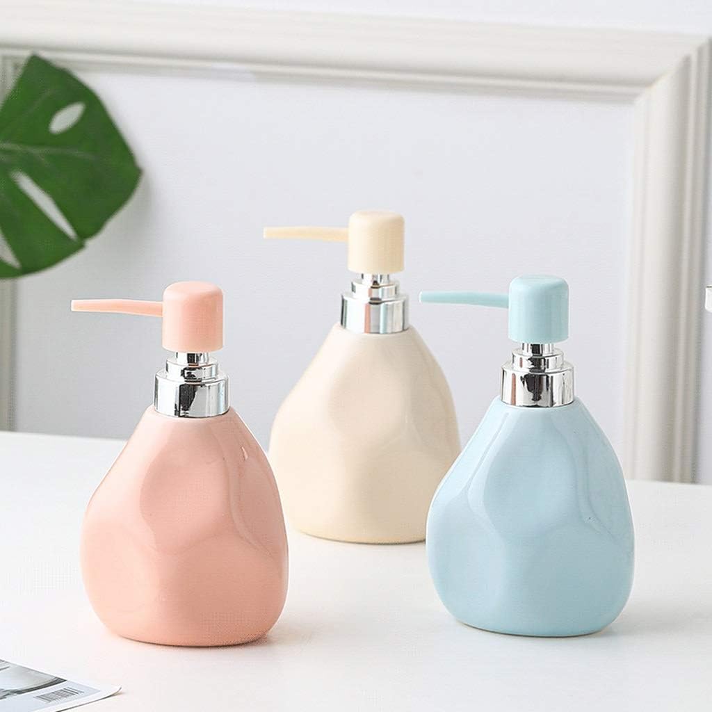 KEXYOAN Soap Dispenser, Ceramic Countertop Cream Yellow Pump with Non-Slip Base 350ml/12.3oz Shower Lotion(Blue)